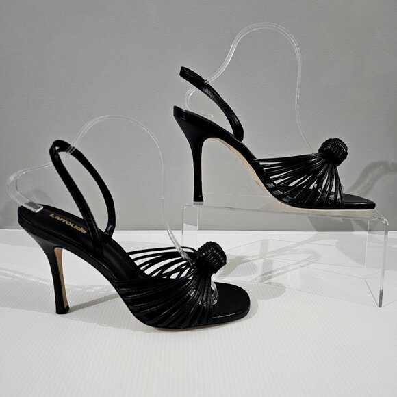 Larroude Valerie Slingback Knotted Sandal Stiletto Black Leather Size 9.5 NWOT - Picture 3 of 13